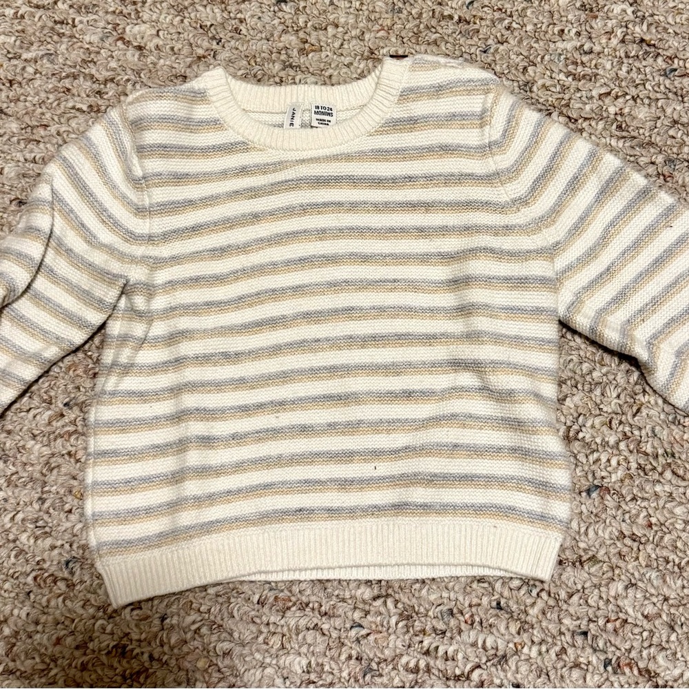 Janie and Jack Cream and Gray Striped Sweater- Boys